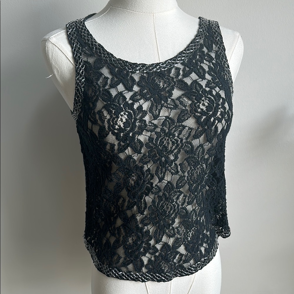 Jennifer Lopez Fairy Grunge Sleeveless Mesh Lace Beaded Top‎ Women XS Whimsigoth
